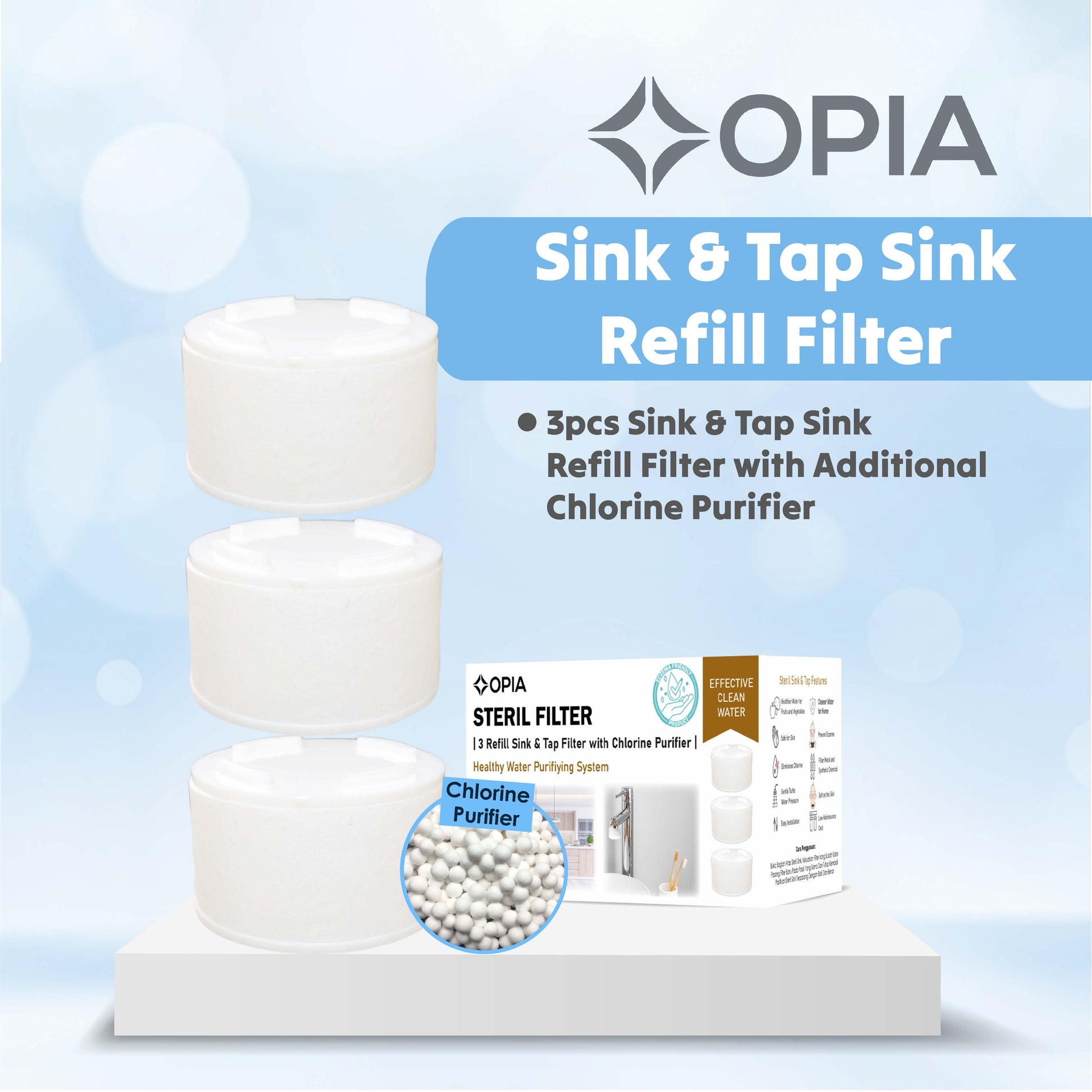 Opia Steril Sink / Opia Steril Tap Sink Round Filter Refill Pack (3ea/Pack) - Filter Air untuk Keran Air