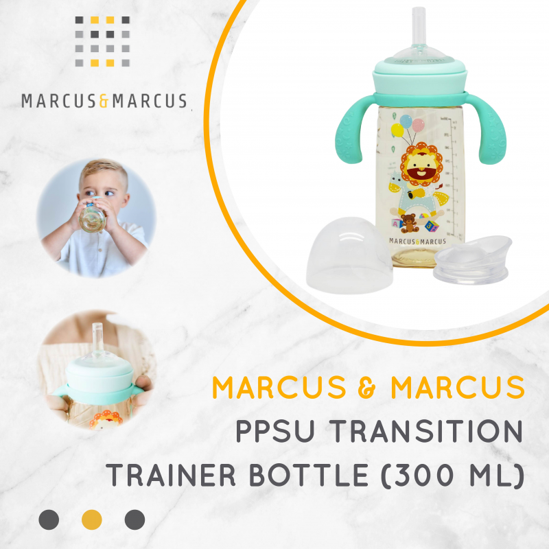 Marcus & Marcus PPSU Transition Trainer Bottle Straw & Rim Spout Set 300ml - Botol Minum Anak Anti Sedak PPSU Sedotan | BPA FREE