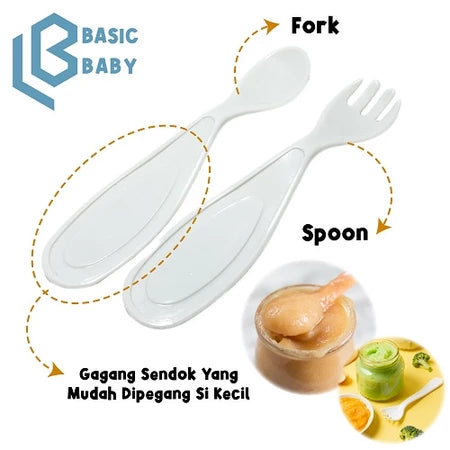 Basic Baby Feeding Spoon + Fork - Sendok Garpu Makan Bayi MPASI Set