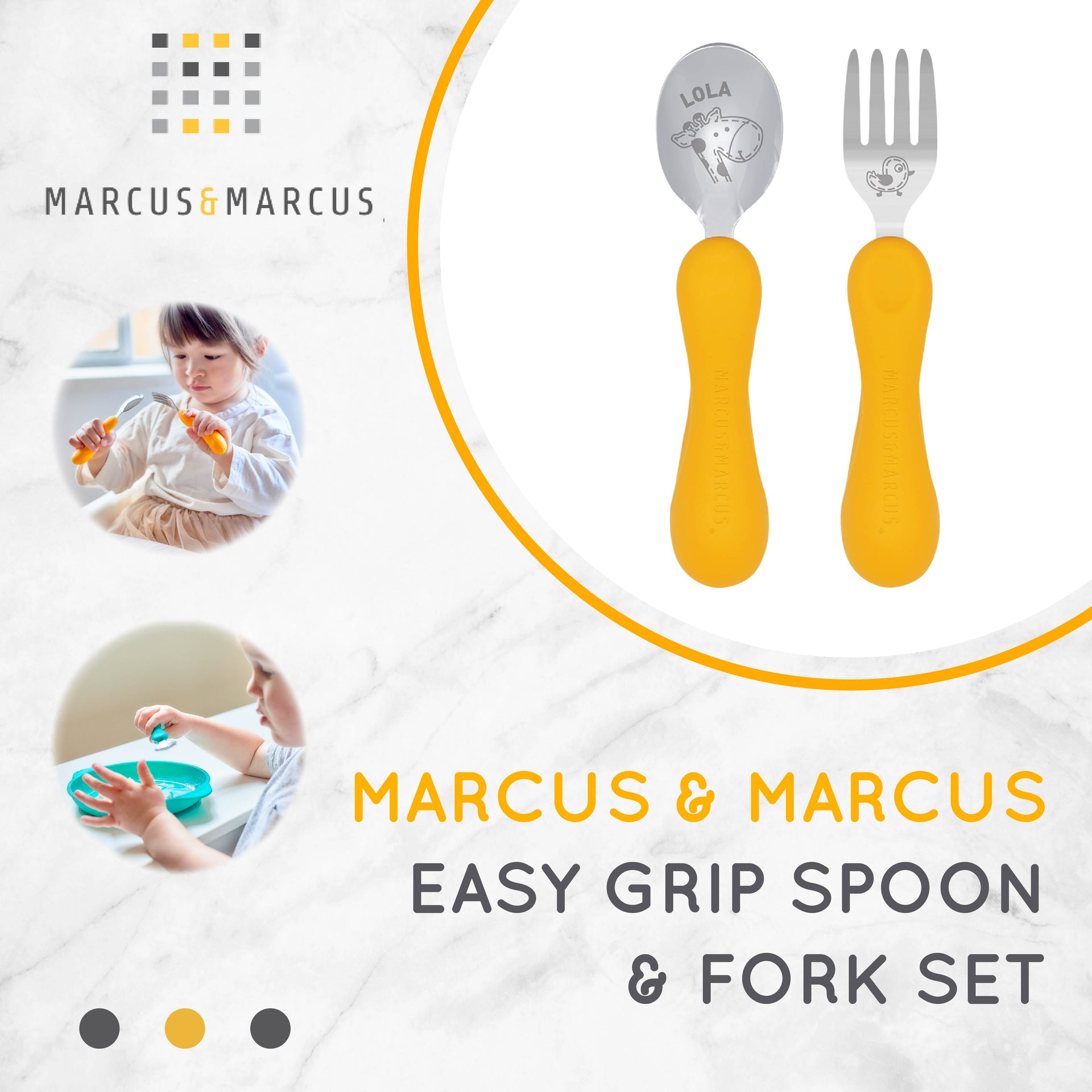 Marcus & Marcus Easy Grip Spoon & Fork Set - Sendok Garpu Set Anak Balita Makan MPASI (3 Tahun) | BPA FREE