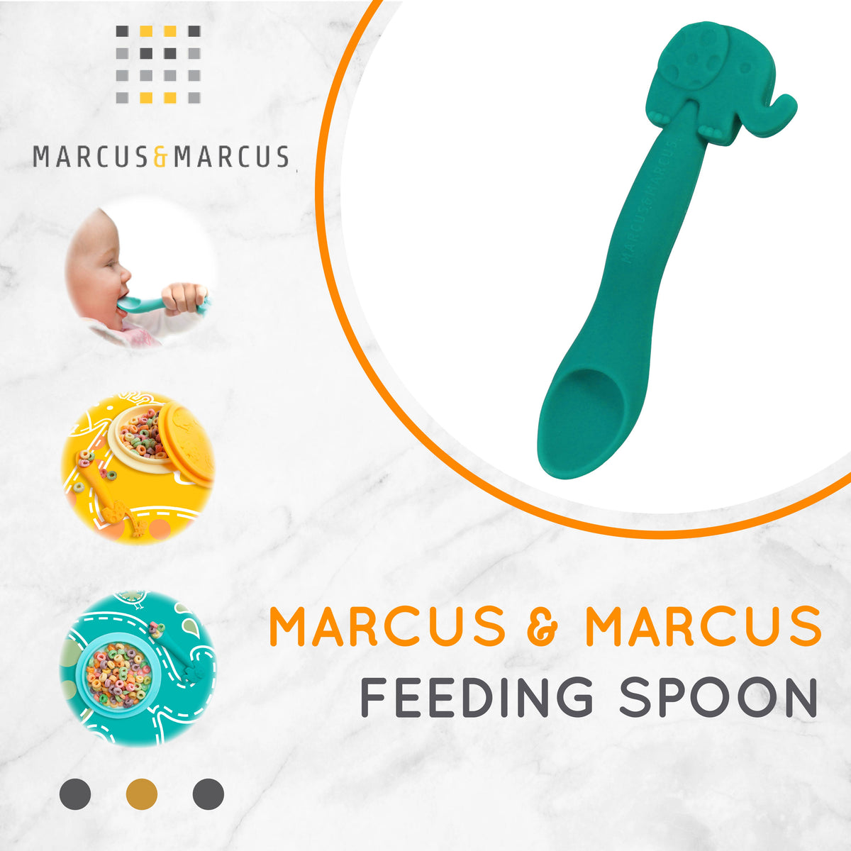 Marcus & Marcus Feeding Spoon - Sendok Anak Bayi Makan MPASI Silikon (6 Bulan) | BPA FREE
