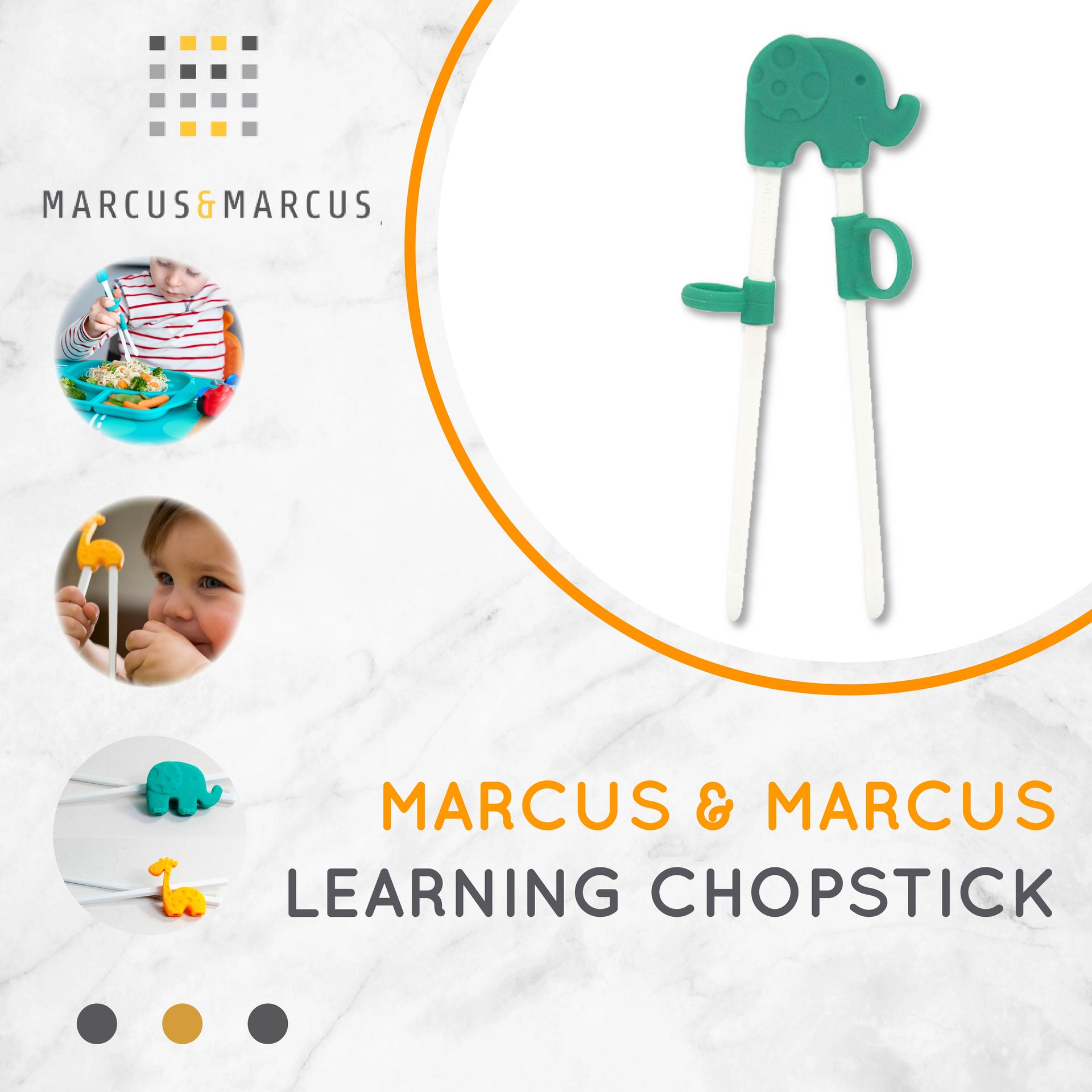 Marcus & Marcus Learning Chopsticks - Sumpit Anak Karakter Silikon Belajar Makan (3+ Tahun) | BPA FREE