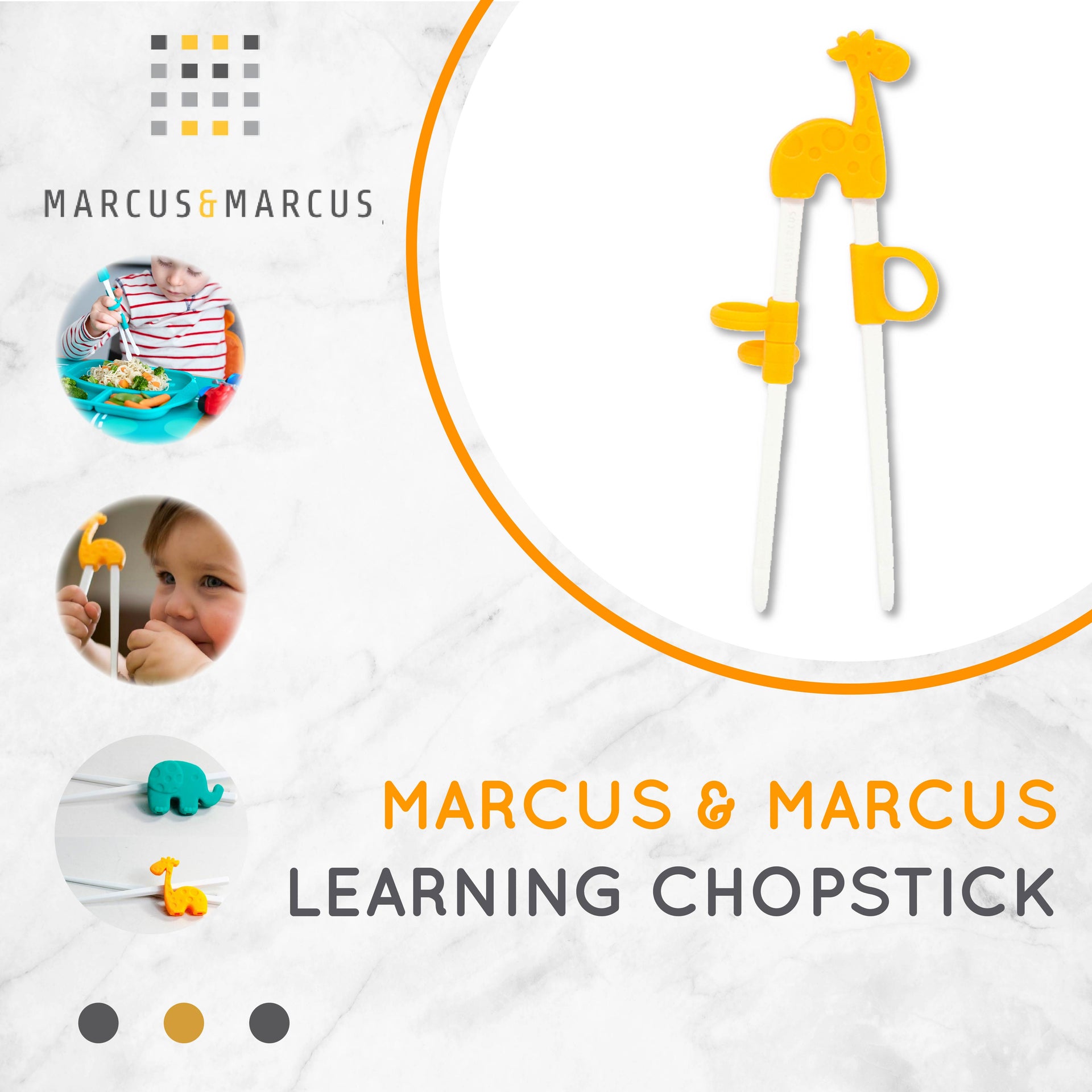 Marcus & Marcus Learning Chopsticks - Sumpit Anak Karakter Silikon Belajar Makan (3+ Tahun) | BPA FREE