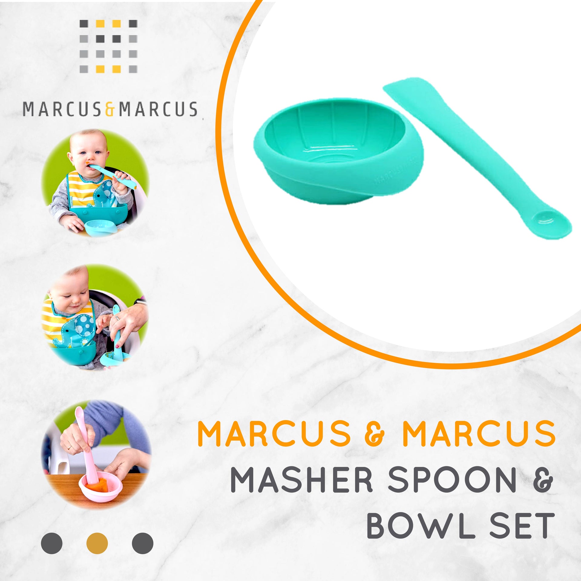 Marcus & Marcus Masher Spoon & Bowl Set – Mangkuk Penghalus Makan Anak Bayi Food Maker MPASI Silikon | BPA FREE