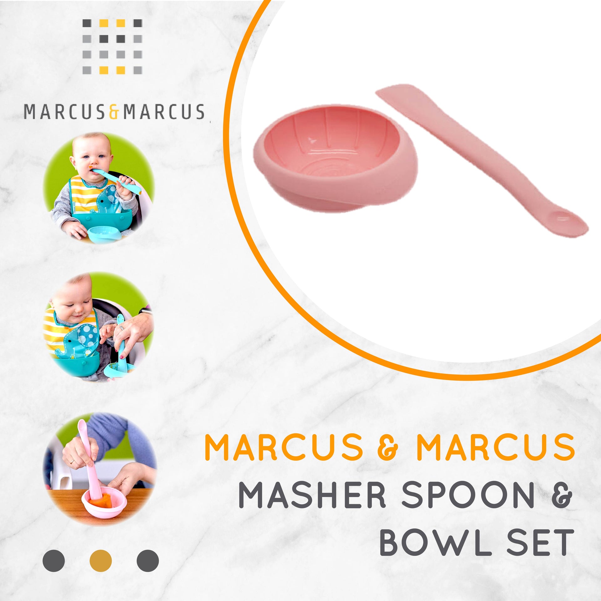 Marcus & Marcus Masher Spoon & Bowl Set – Mangkuk Penghalus Makan Anak Bayi Food Maker MPASI Silikon | BPA FREE