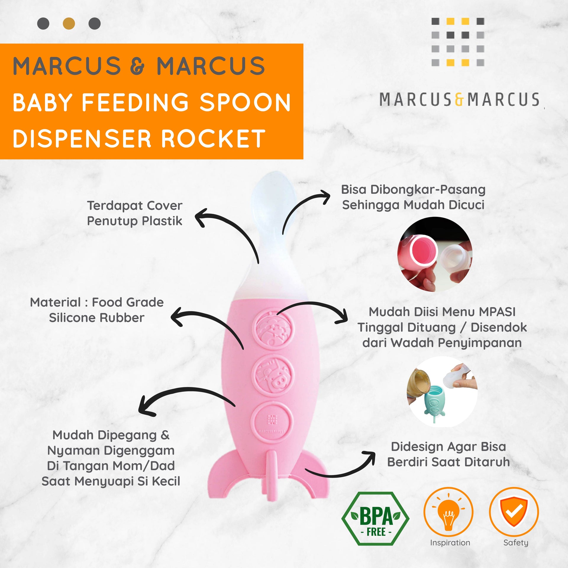 Marcus & Marcus (With Lid) Baby Feeding Spoon Dispenser Rocket – Botol Sendok Makan MPASI Anak Bayi Squeeze Feeder