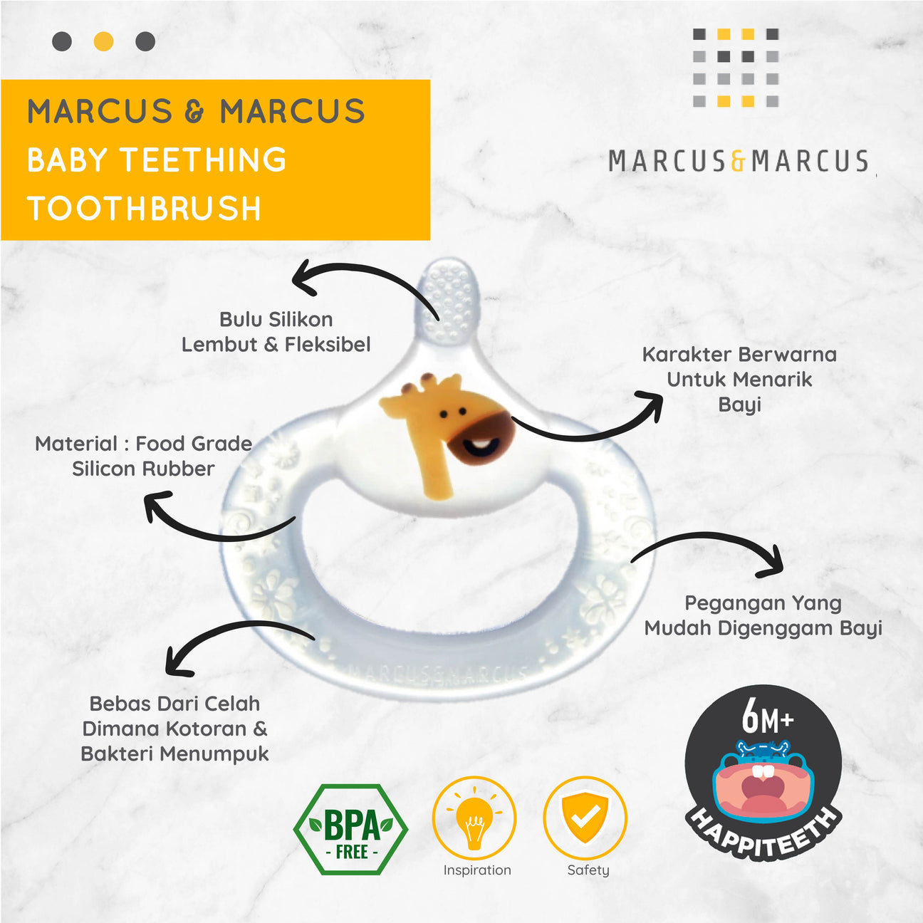 Marcus & Marcus Baby Teething Toothbrush - Sikat Gigi Gusi Gigitan Teether Bayi (3 Bulan) | BPA FREE