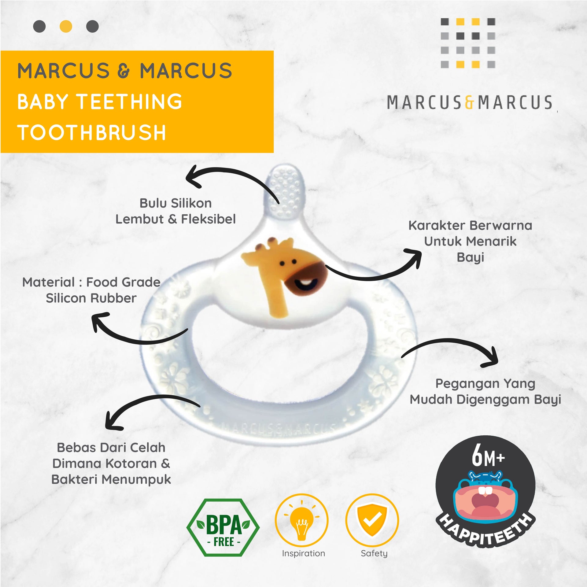 Marcus & Marcus Baby Teething Toothbrush - Sikat Gigi Gusi Gigitan Teether Bayi (3 Bulan) | BPA FREE