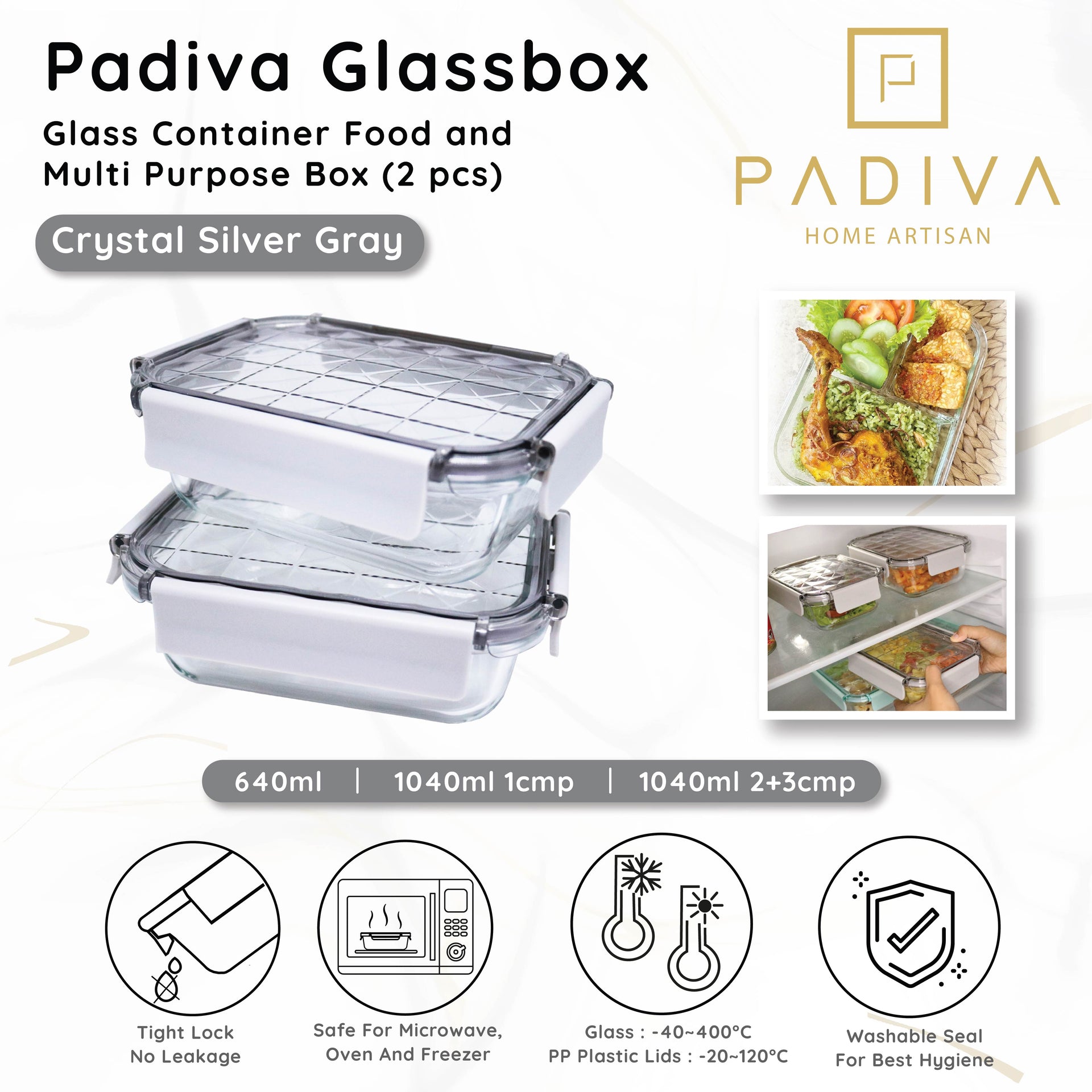 Padiva Glassbox Crystal – Kotak Tempat Makan Wadah Kaca | Anti Tumpah | Food Container | Freezer Oven Safe