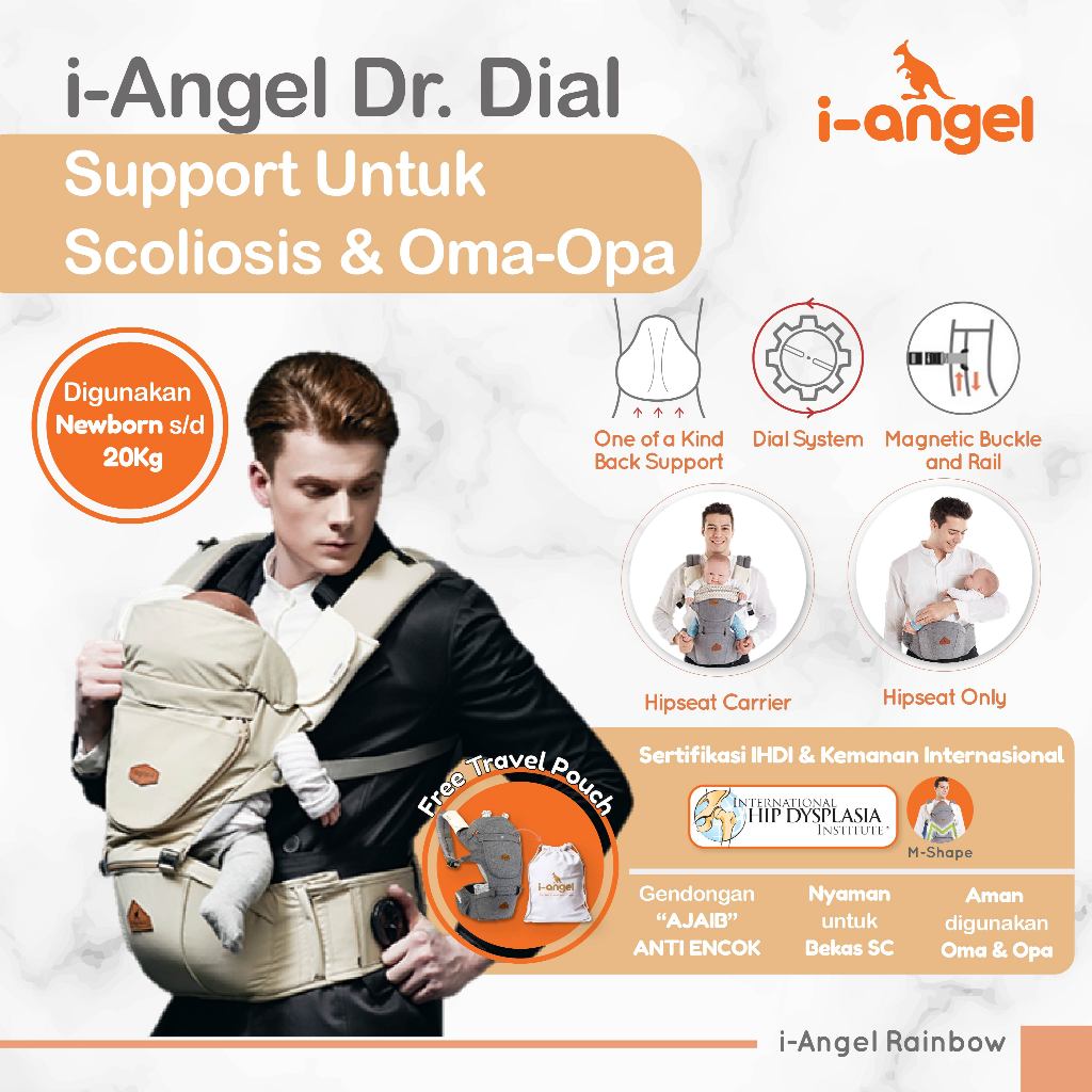 i-Angel Dr. Dial Water-Resistant - Gendongan Bayi M-Shape | Anti Pegal | Aman Untuk Backpain & Scoliosis
