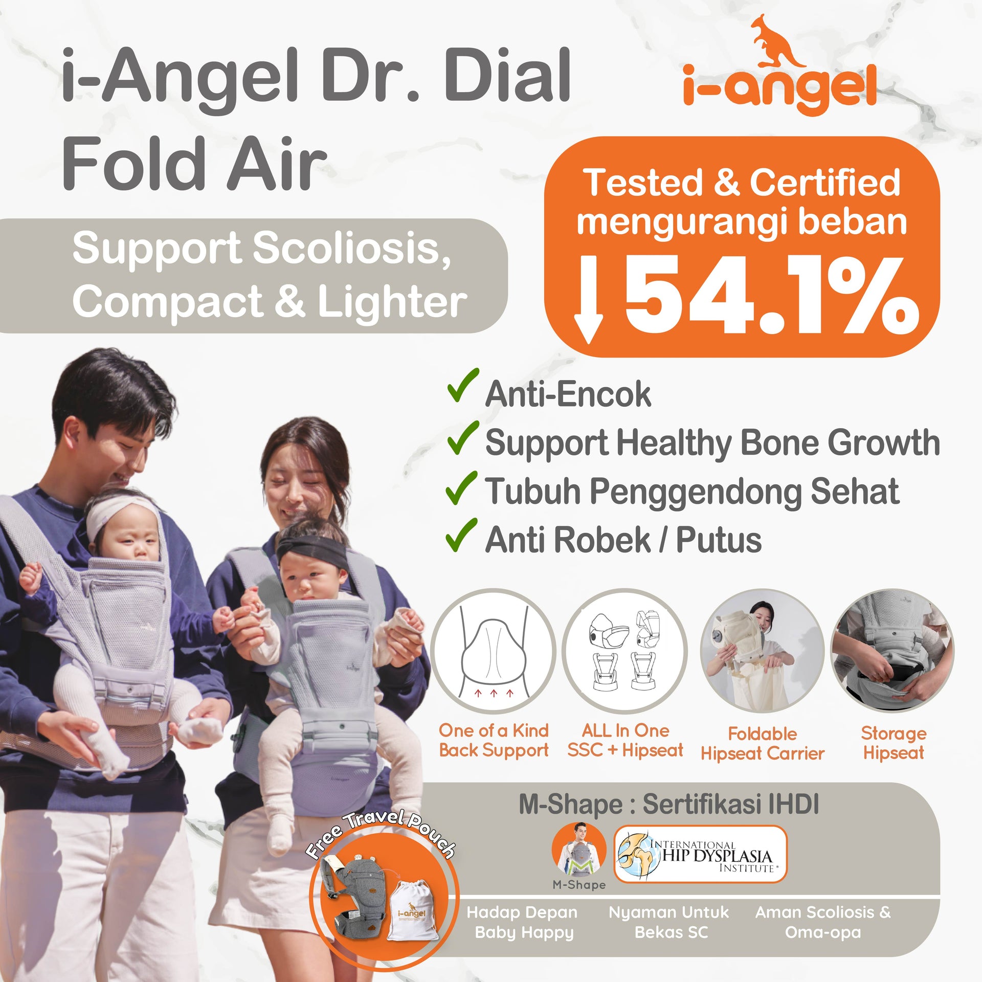 i-Angel Dr Dial Fold Air - Stronger, Lighter Comfort - M-Shape | Anti Pegal | SSC Hipseat Depan