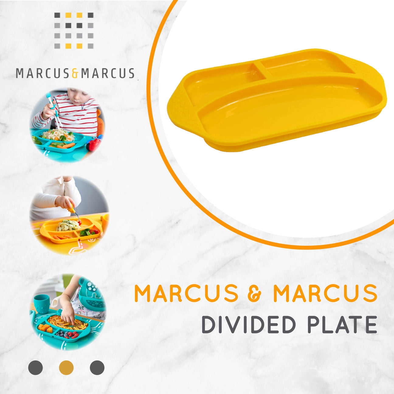 Marcus & Marcus Divided Plate - Piring Makan MPASI Anak Bayi Sekat Tiga Silikon | BPA FREE