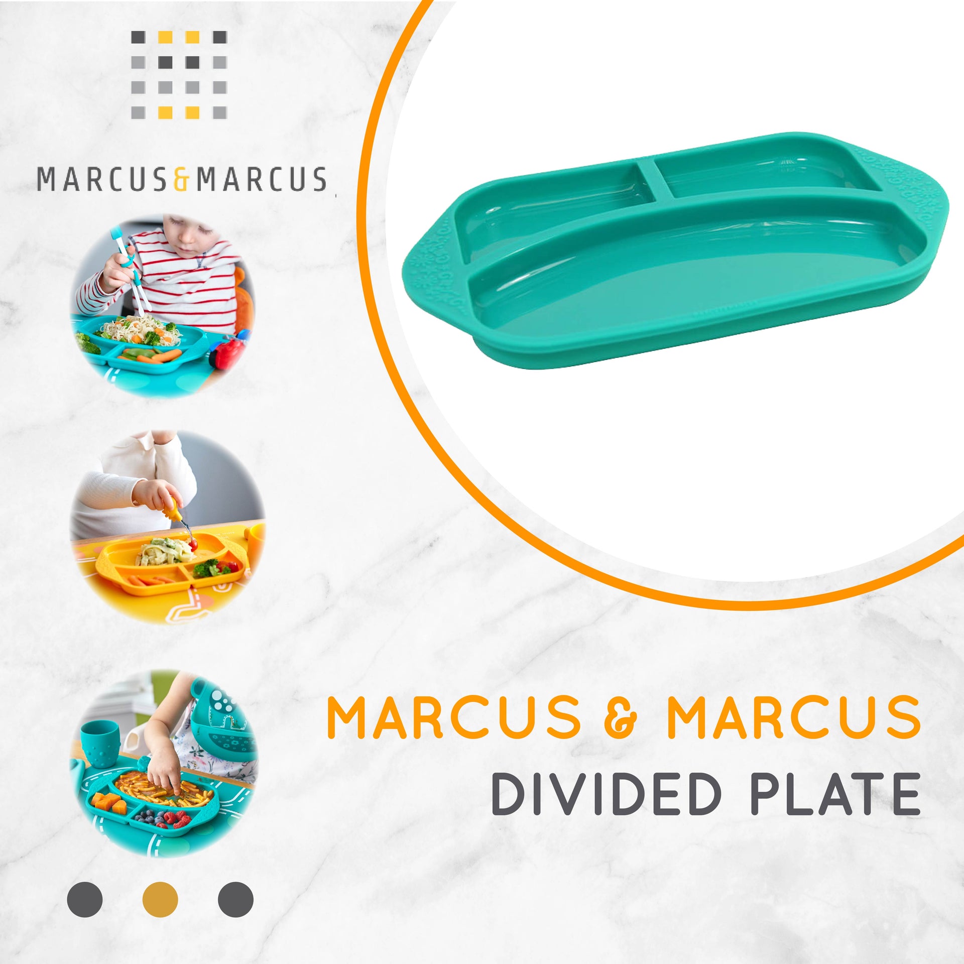 Marcus & Marcus Divided Plate - Piring Makan MPASI Anak Bayi Sekat Tiga Silikon | BPA FREE