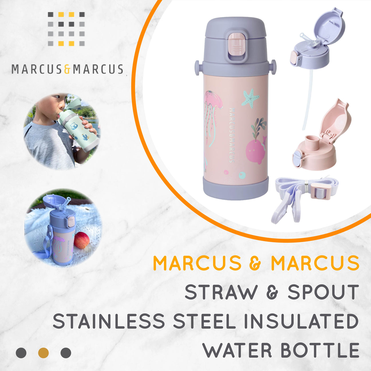 Marcus & Marcus Straw & Spout Stainless Steel Insulated Water Bottle