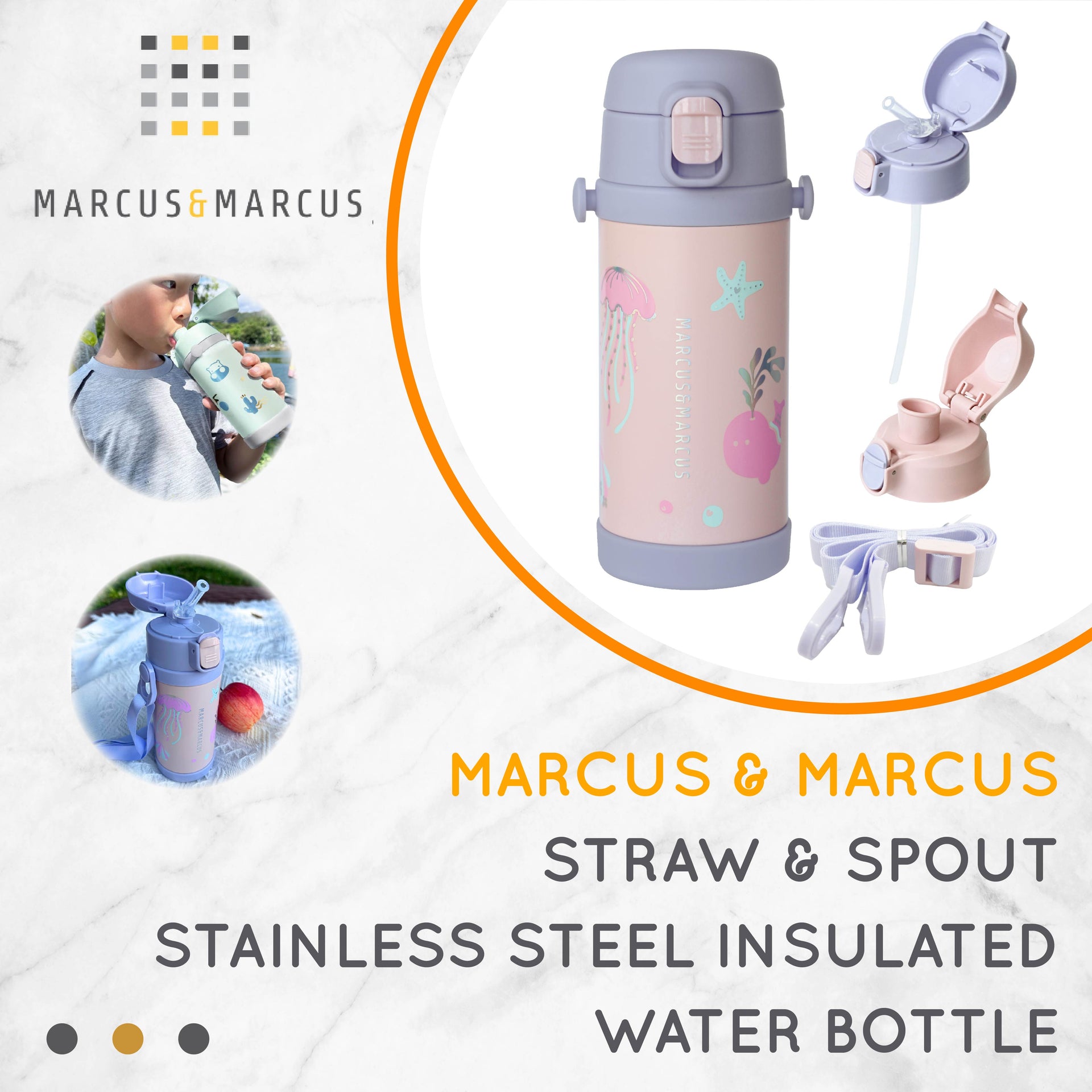 Marcus & Marcus Straw & Spout Stainless Steel Insulated Water Bottle