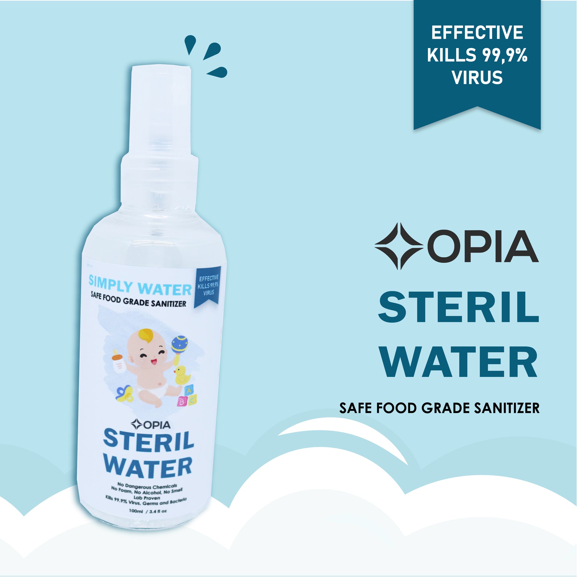 Opia Steril Water &amp; Sanitizer | Waterbased Sanitizer Non Alcohol Chlorine Free Alcohol Free – 475ml&nbsp;