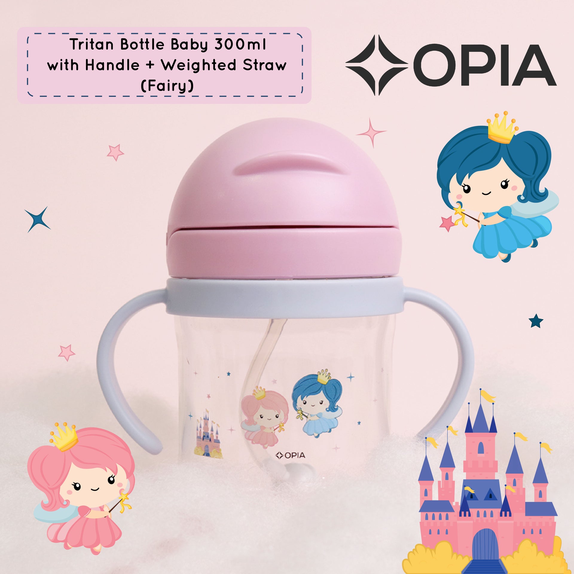 Opia Tritan Baby 300ml (Penguin) – Botol Minum Bayi Anti Sedak Sekolah MPASI Weighted Straw