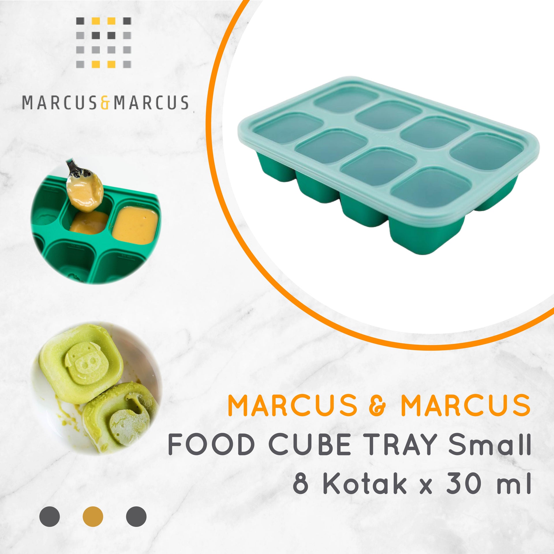 Marcus & Marcus Food Cube Tray – Cetakan Makanan MPASI Puree Es Batu Silikon Food Container | BPA FREE