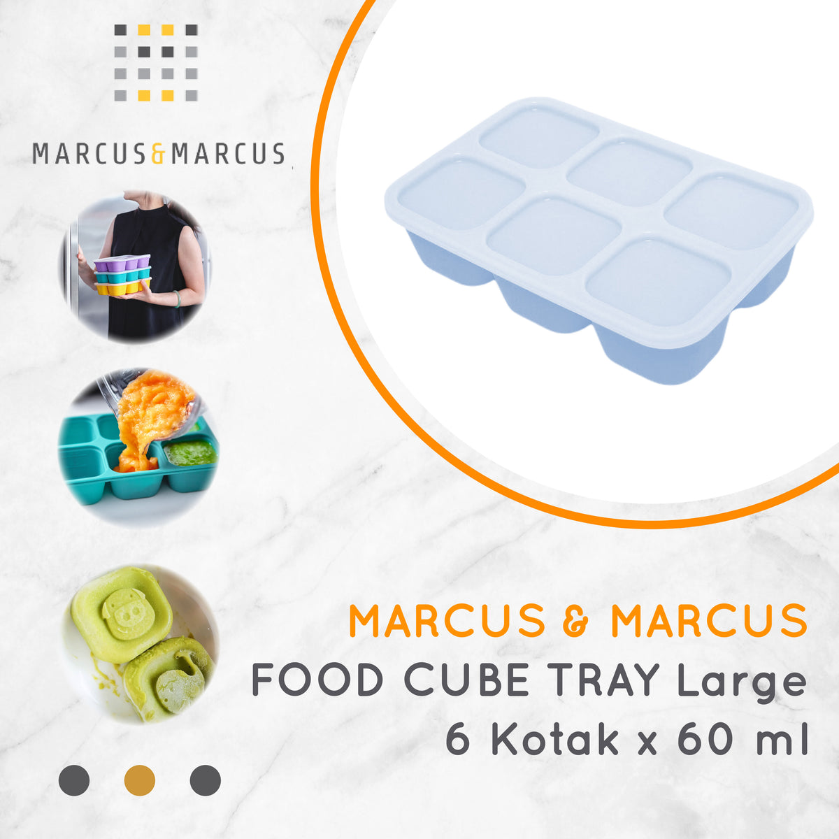 Marcus & Marcus Food Cube Tray – Cetakan Makanan MPASI Puree Es Batu Silikon Food Container | BPA FREE