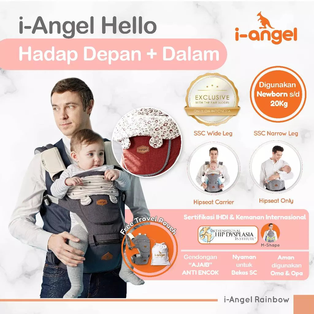 i-Angel Hello Melange  - Gendongan Bayi M-Shape | Anti Pegal | Hipseat Depan