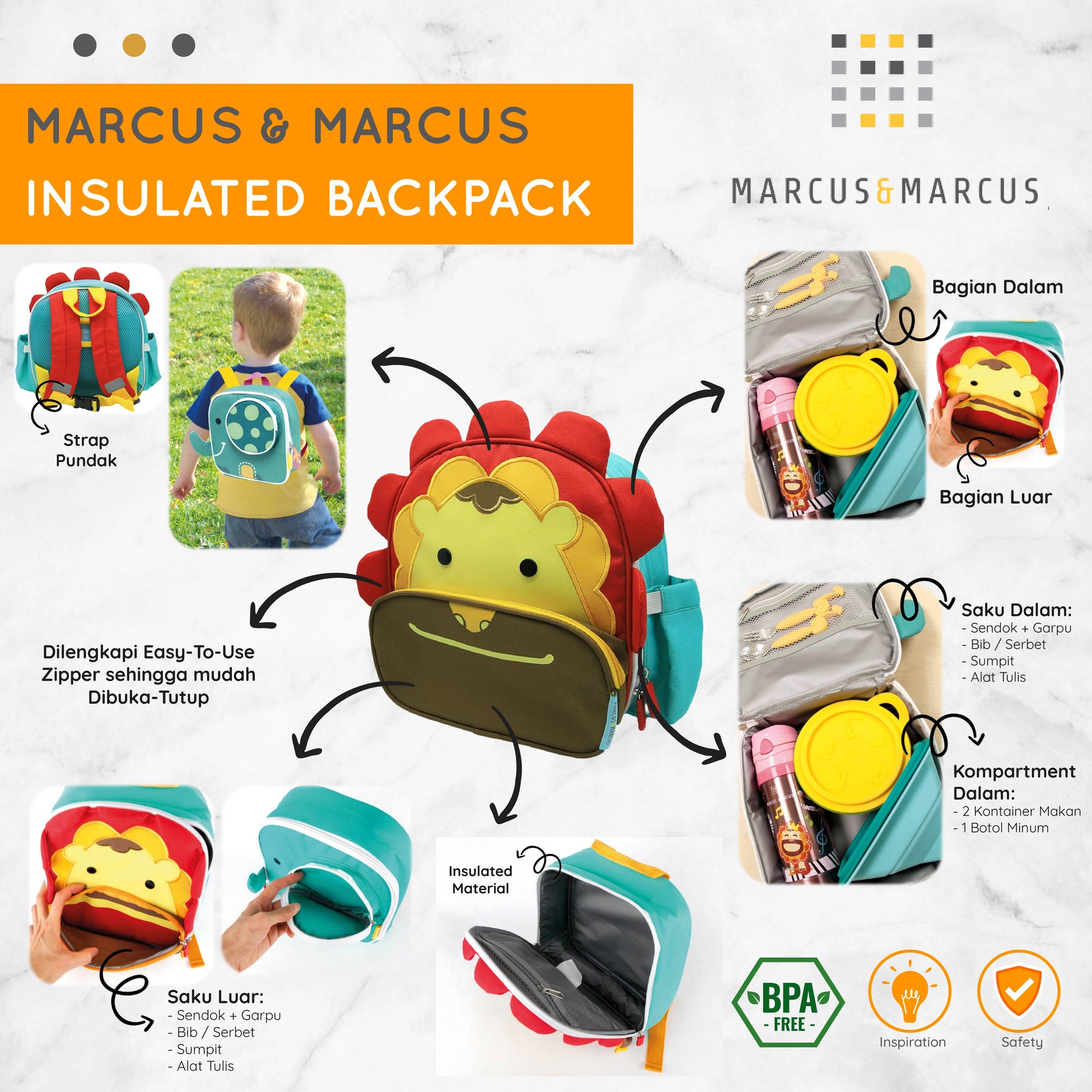 Marcus & Marcus Insulated Backpack - Tas Ransel Anak Balita Sekolah Cooler Bag | BPA FREE