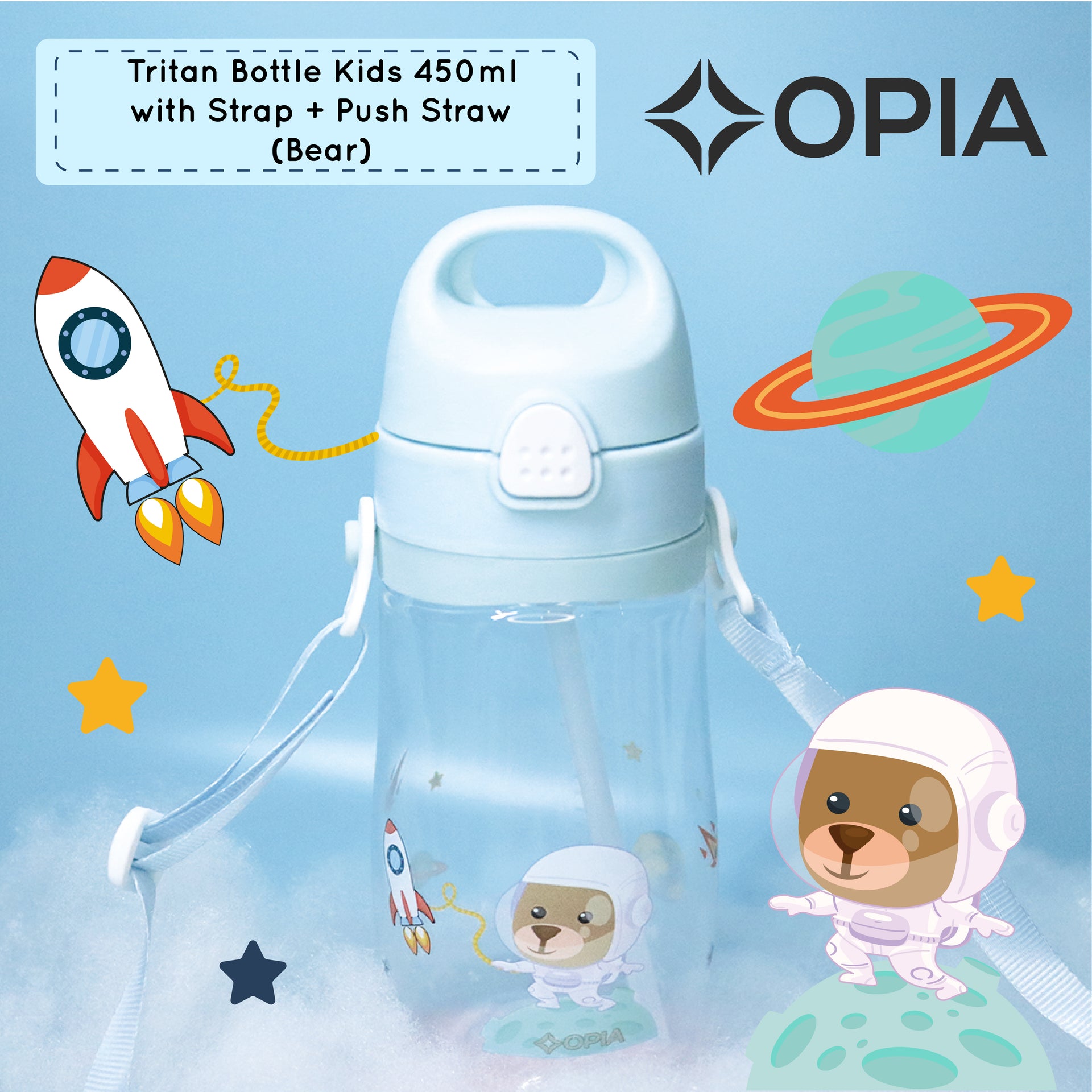 OPIA Tritan Bottle Kids 450ml (Unicorn) – Botol Minum Gantung Anak Sekolah MPASI Sedotan Silicone Tali Strap
