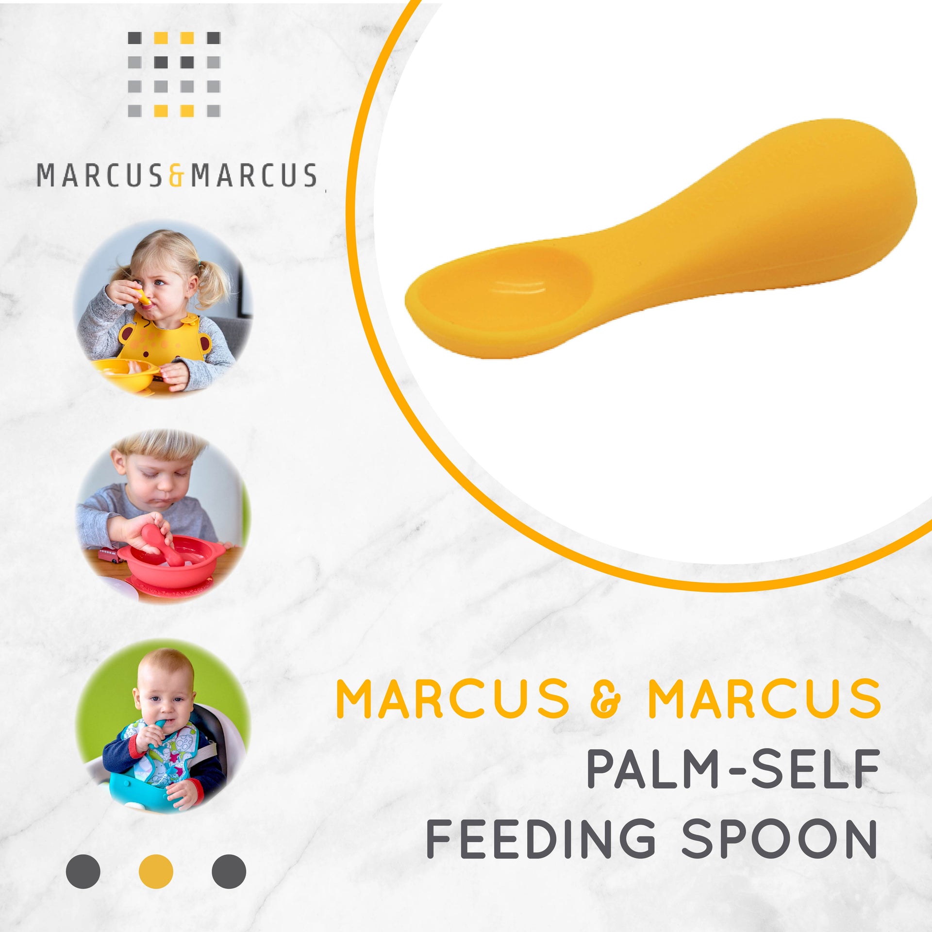 Marcus & Marcus Palm Grasp Self Feeding Spoon - Sendok Anak Bayi Makan MPASI Silikon (1 Tahun) | BPA FREE