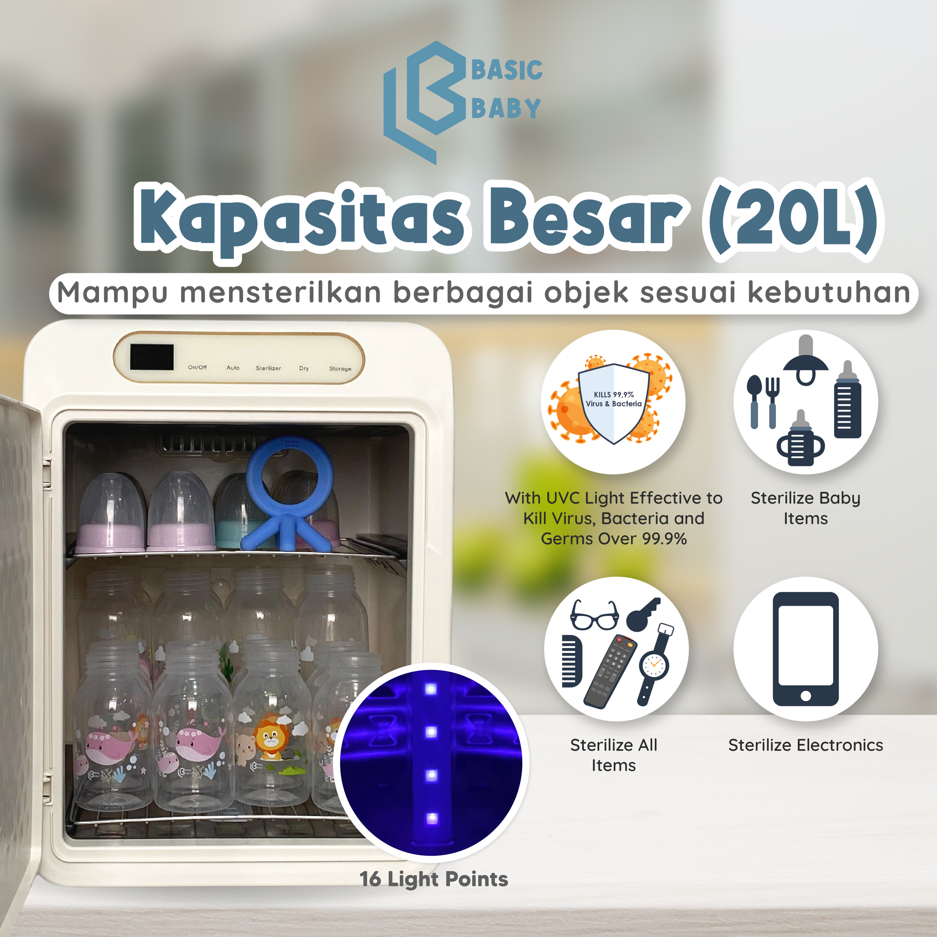 Basic Baby UV Box Supreme Sterilizer & Dryer – Alat UV Steril Murah Botol Bayi & Perlengkapan Bayi