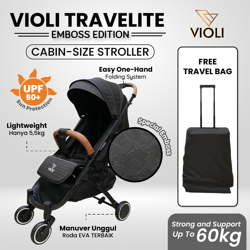 Violi Travelite Emboss - Stroller Cabin Bayi Anak Kereta Dorong Ringan Easy Fold Up To 60kg