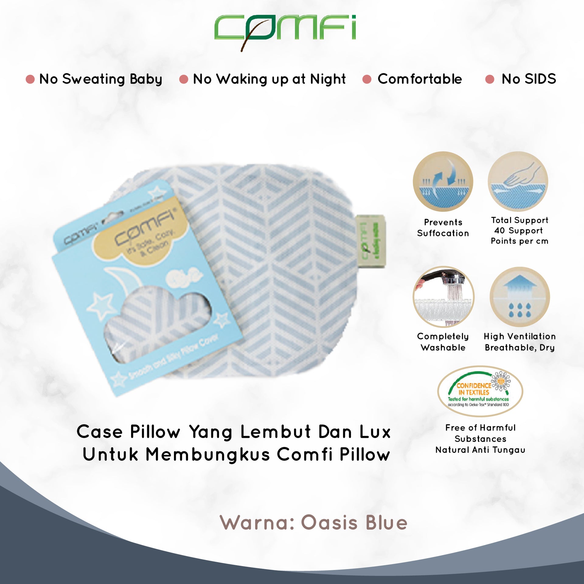 Case Comfi Oasis Blue Newborn, Toddler Child - Sarung Bantal