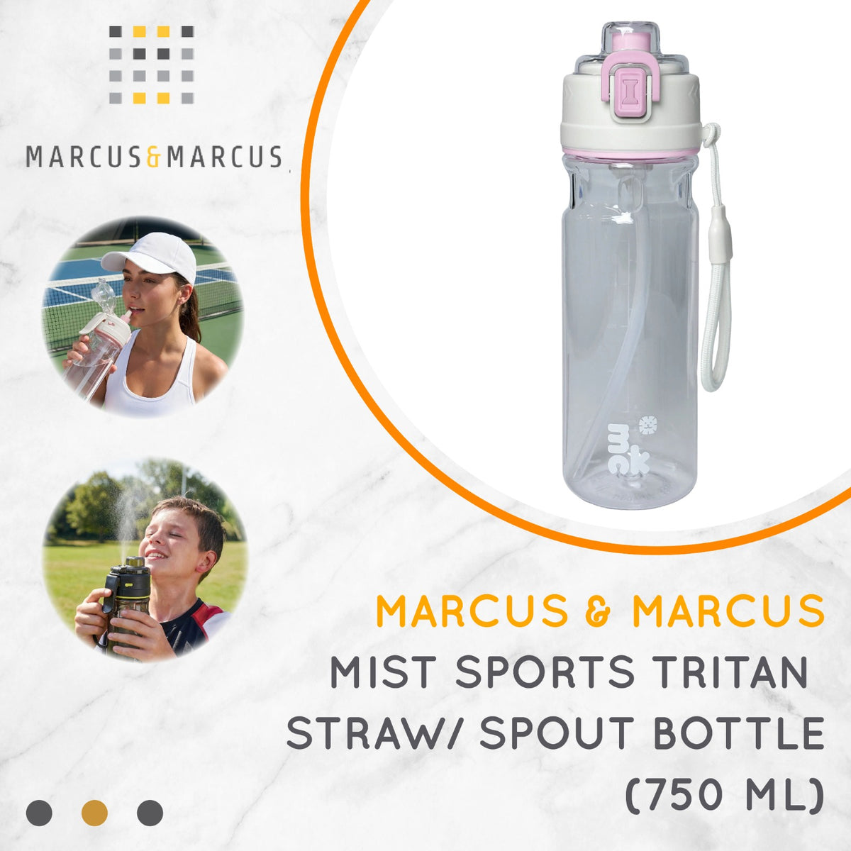 Marcus & Marcus Mist Sports Tritan Straw/Spout Bottle 750ml – Botol Minum Olahraga Anak Sekolah Semprot Anti Tumpah