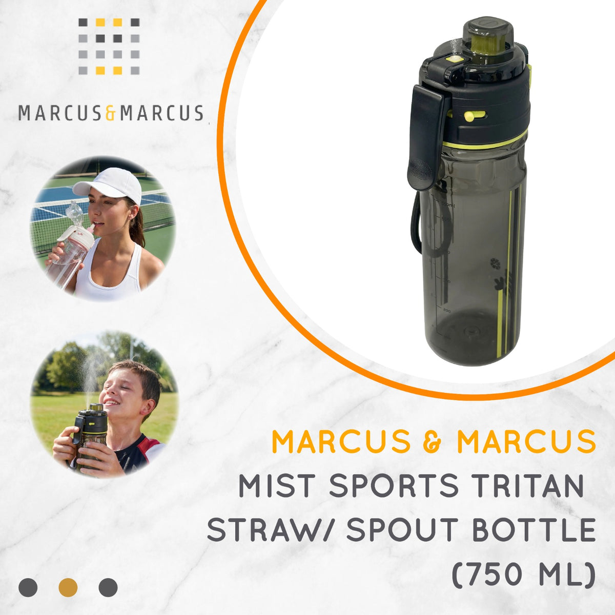 Marcus & Marcus Mist Sports Tritan Straw/Spout Bottle 750ml – Botol Minum Olahraga Anak Sekolah Semprot Anti Tumpah