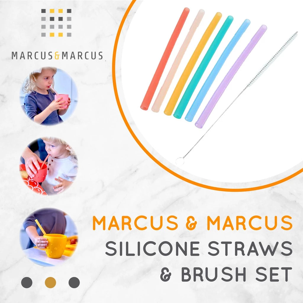 [6 PCS FREE BRUSH] Marcus & Marcus Silicone Straw & Brush Set – Sedotan Silikon Anak Transparan | BPA FREE