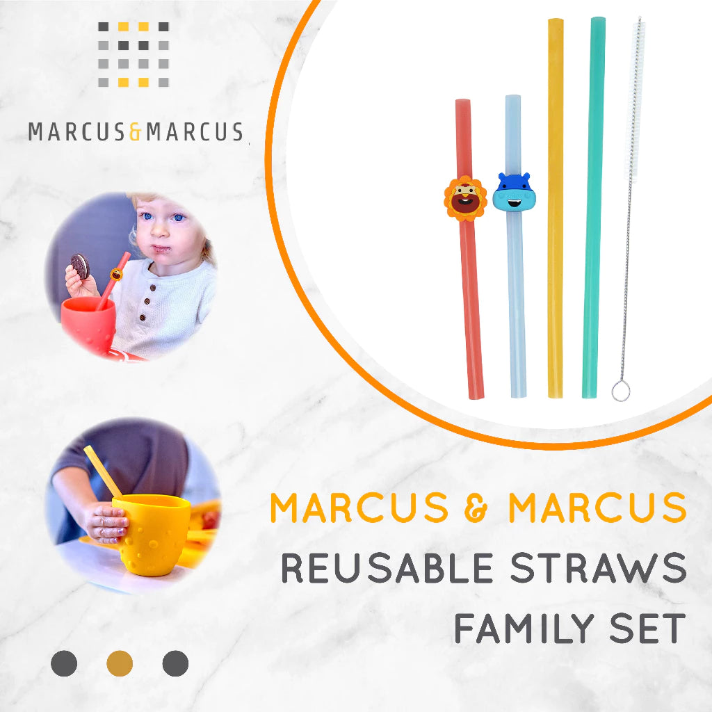 [4 PCS FREE BRUSH] Marcus & Marcus Reusable Straws Family Set – Sedotan Silikon Anak Transparan | BPA FREE