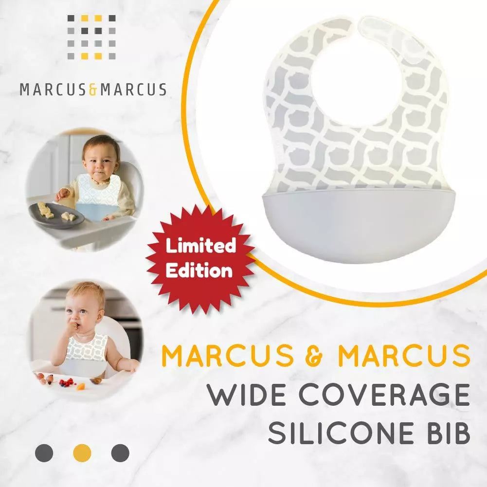 Marcus & Marcus Wide Coverage Silicone Bib - Celemek MPASI Bayi Slabber Silikon | BPA FREE