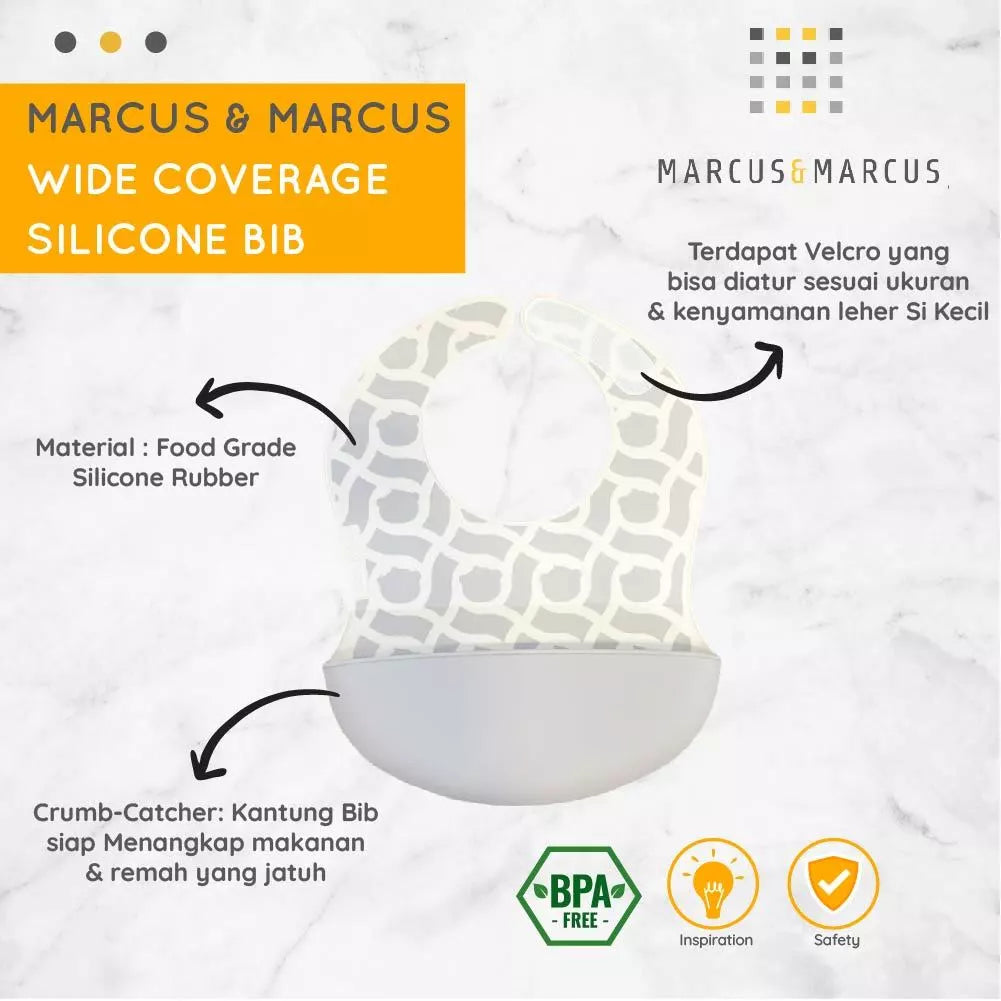 Marcus & Marcus Wide Coverage Silicone Bib - Celemek MPASI Bayi Slabber Silikon | BPA FREE