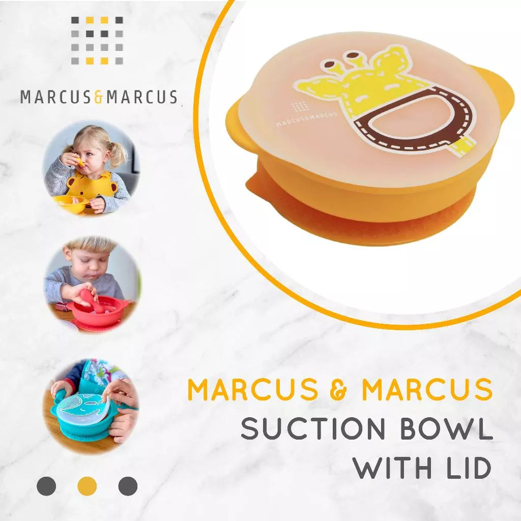 Marcus & Marcus Suction Bowl with Lid - Mangkuk Makan MPASI Anak Bayi Suction Silikon Anti Tumpah | BPA FREE
