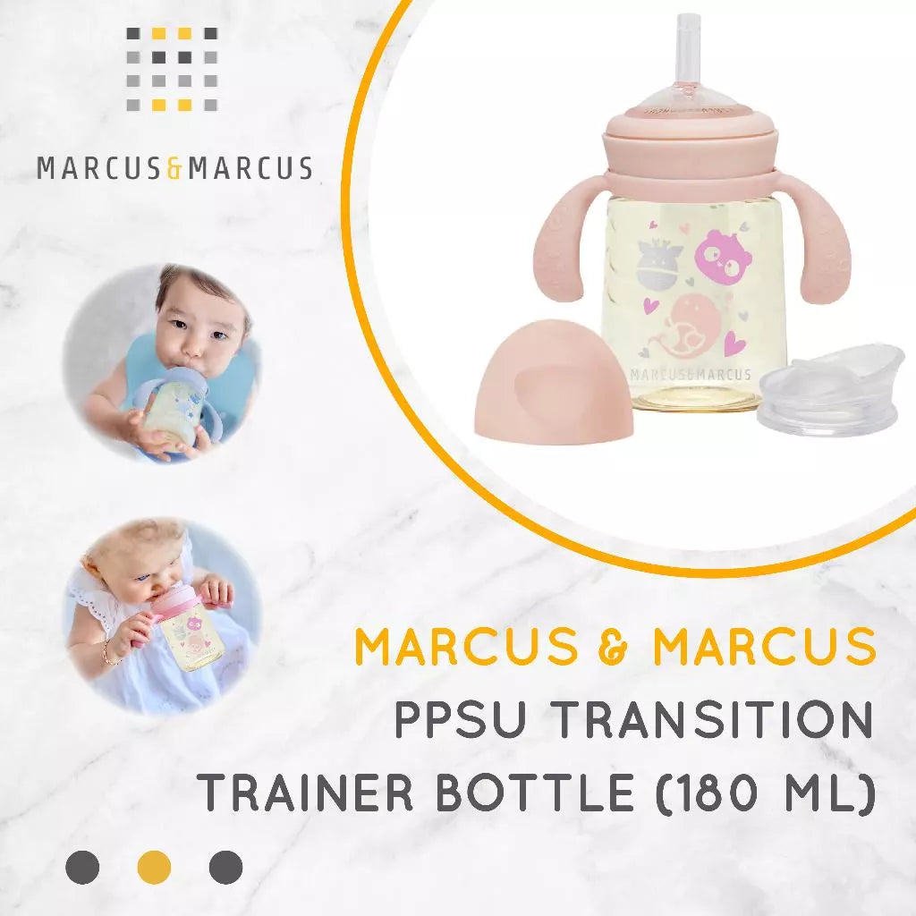 Marcus & Marcus PPSU Transition Trainer Bottle Straw & Rim Spout Set - Botol Minum Anak Anti Sedak PPSU Sedotan | BPA FREE