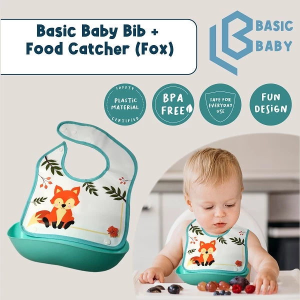 Basic Baby Bib + Silicone Catcher (Bib + Wadah Silicone) – Slaber Bayi Celemek Makan Anak