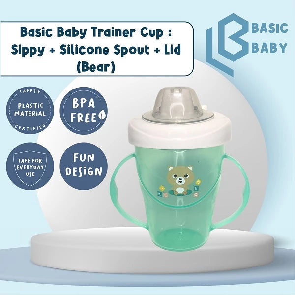 Basic Baby Trainer Cup : Sippy + Silicone Spout + Lid: Bear - Botol Minum Transisi Anak