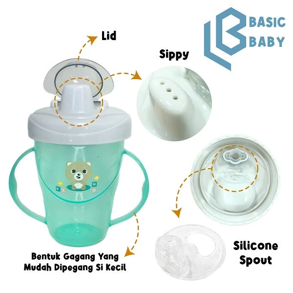 Basic Baby Trainer Cup : Sippy + Silicone Spout + Lid: Bear - Botol Minum Transisi Anak