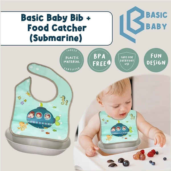 Basic Baby Bib + Silicone Catcher (Bib + Wadah Silicone) – Slaber Bayi Celemek Makan Anak