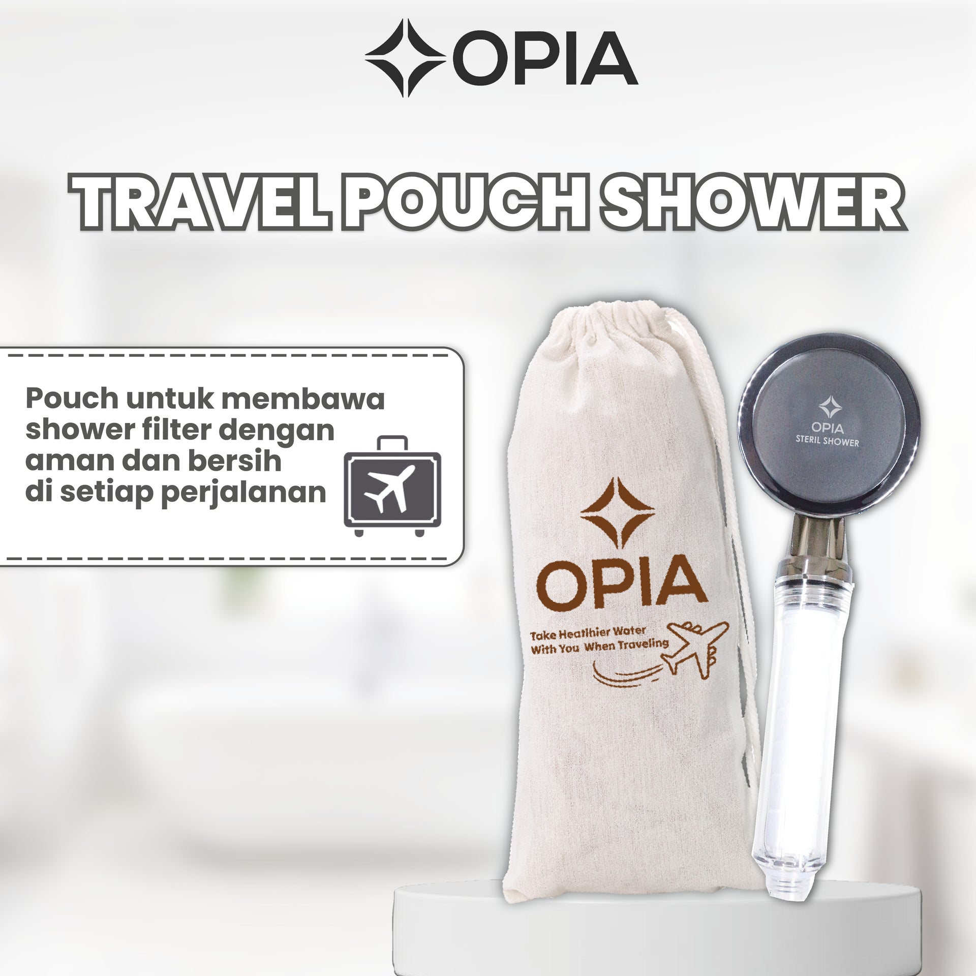 Opia Travel Pouch Shower – Pouch Canvas Premium untuk Shower Filter